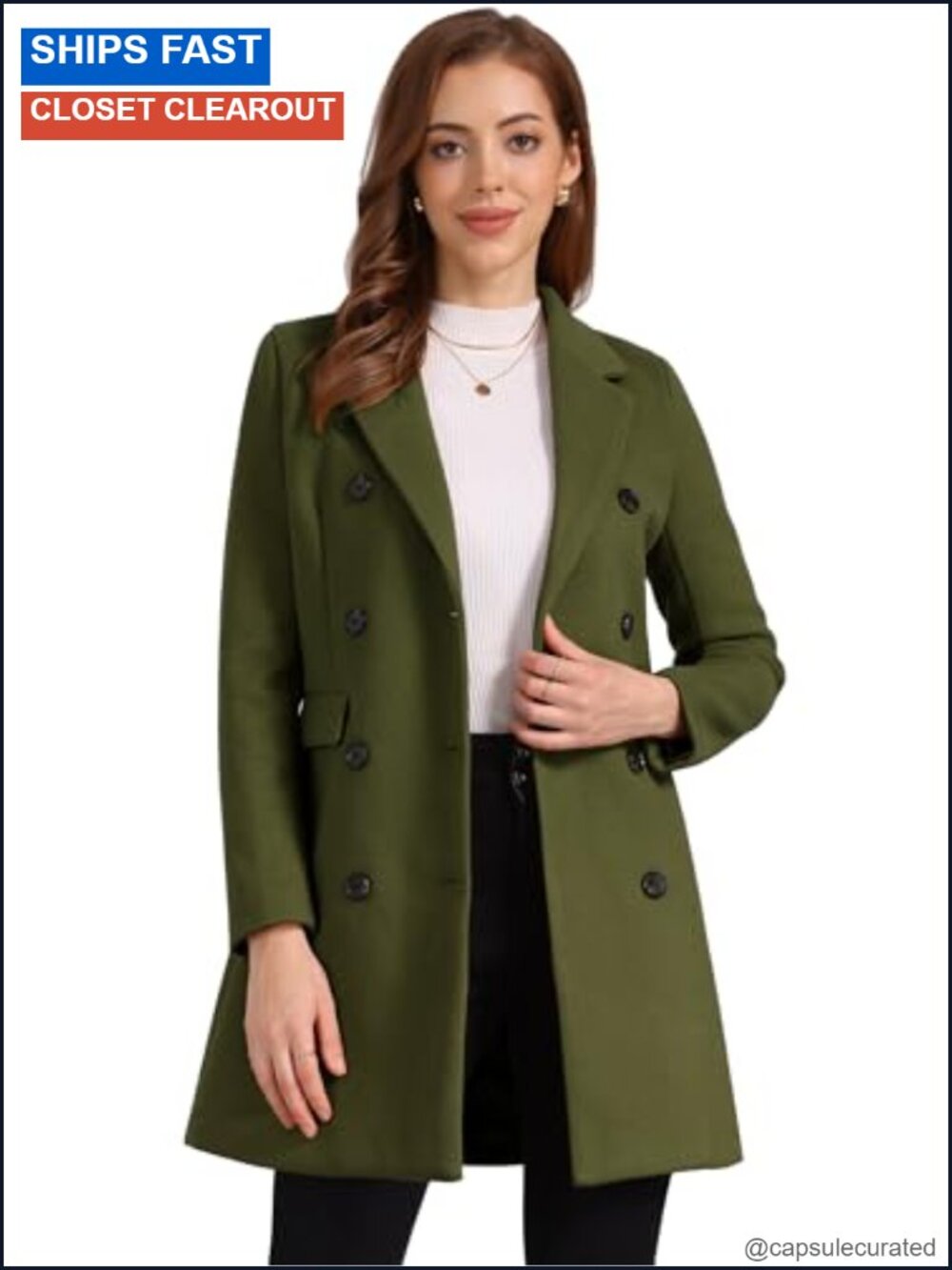 Women's Notched Lapel Double Breasted Trench Peacoat Longline Overcoat
